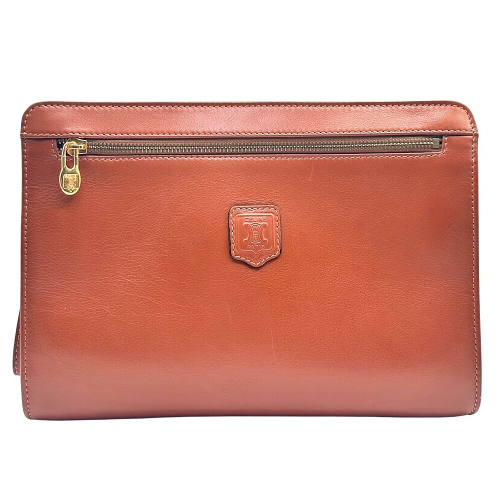 •SOLD•Celine Vintage Cognac Calf Leather Clutch & Wristlet